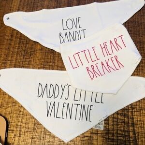 Rae Dunn Baby Bib Set Valentine Love Bandit Little Heart Breaker NWT